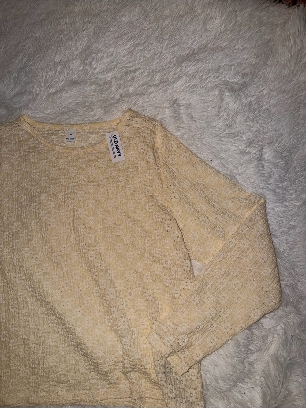 NWT Old Navy Light Cream Textured Long Sleeve Shirt Floral Lace Size XL Boho